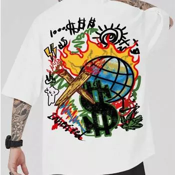 Новая летняя мужская модная футболка с забавной картиной маслом, мужская футболка с принтом, топ XS чёрный