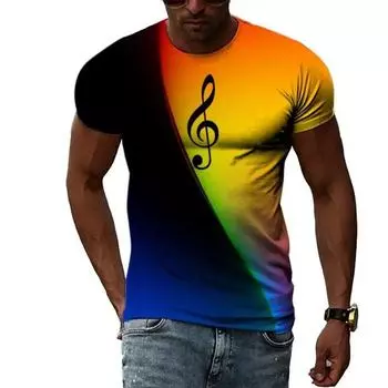 Новая летняя мужская модная уличная футболка с 3D-принтом и рисунком нот, повседневная, забавная, трендовая, большого размера, с круглым воротником, короткий рукав S