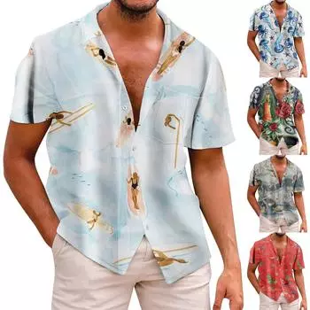 Новая летняя мужская облегающая рубашка с принтом, большая модная повседневная мужская рубашка с коротким рукавом XXXXL чёрный