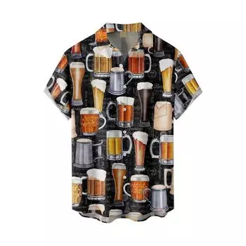 Новая летняя мужская облегающая рубашка с принтом, большая модная повседневная мужская рубашка с коротким рукавом XL синий