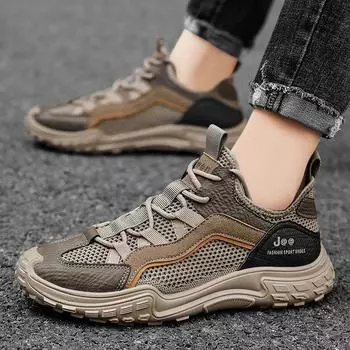 Новая летняя мужская обувь в первом слое из свиной кожи, трендовая повседневная обувь для улицы, повседневная обувь с дышащей сеткой 39