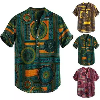 Новая летняя мужская рубашка, европейская и американская мужская рубашка в этническом стиле, модная рубашка с принтом для отдыха XXXXL зелёный