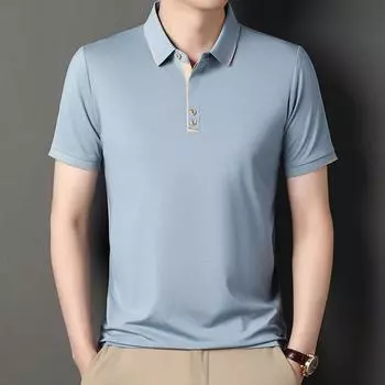 Новая летняя мужская рубашка поло, деловая повседневная тонкая дышащая футболка из ледяного шелка с лацканами, мужская футболка с коротким рукавом M