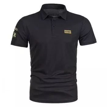 Новая летняя мужская рубашка поло с короткими рукавами, повседневная футболка с короткими рукавами с отворотом иконкой и лацканами M чёрный