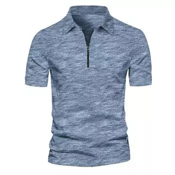 Новая летняя мужская рубашка-поло в европейском и американском стиле с короткими рукавами и застежкой-молнией в полоску, топ M светло-серый