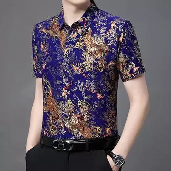 Новая летняя мужская рубашка с коротким рукавом и коротким рукавом с принтом, высококачественная рубашка с цветочным принтом среднего возраста, рубашка Tide M