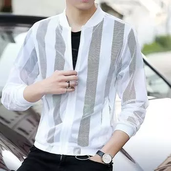 Новая летняя мужская сетчатая солнцезащитная одежда, ультратонкая дышащая одежда для рыбалки на открытом воздухе, модные топы высокого качества с полостями M чёрный