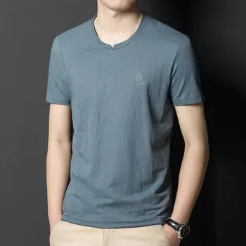 Новая летняя мужская свободная футболка с короткими рукавами, мужская рубашка, повседневная однотонная футболка с круглым вырезом M