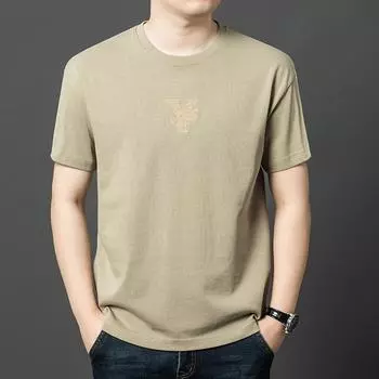 Новая летняя мужская толстовка, модная повседневная футболка с вышивкой и круглым вырезом, с короткими рукавами, спортивная тонкая нижняя рубашка M