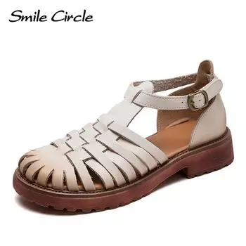 Новая летняя обувь Baotou, дышащие плетеные сандалии с открытыми отверстиями, кожаная женская обувь в римском стиле в стиле ретро 35 зелёный