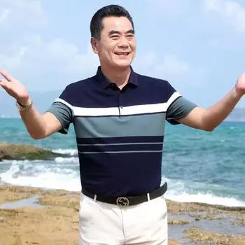 Новая летняя одежда для папы, мужская хлопковая футболка с короткими рукавами для среднего и пожилого возраста, мужская рубашка поло с лацканами, хлопковая футболка, топ для дедушки M