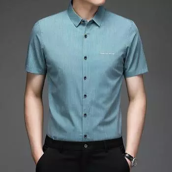 Новая летняя однотонная деловая мужская рубашка с короткими рукавами с лацканами, мужская модная повседневная рубашка для молодежи и среднего возраста M