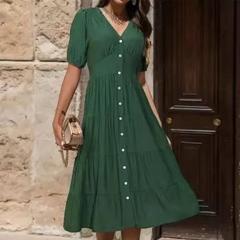 Новая летняя однотонная одежда, летнее платье S зелёный