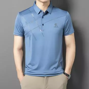 Новая летняя однотонная повседневная мужская футболка-поло в деловом стиле с лацканами, тонкая футболка среднего возраста из дышащего полиэстера с аммиаком и короткими рукавами M