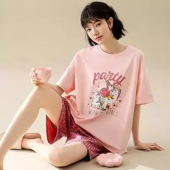 Новая летняя пижама для женщин, шорты с короткими рукавами, домашняя одежда с героями мультфильмов, чистый хлопок, милая и симпатичная M