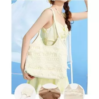 Новая летняя плетеная сумка для отдыха, большая вместительная сумка через плечо, кружевная сетчатая сумка через подмышку
