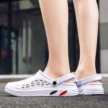 Новая летняя пляжная обувь для пар, мужская обувь с отверстиями, сандалии с одним словом, легкие и мягкие, больших размеров 36 белый