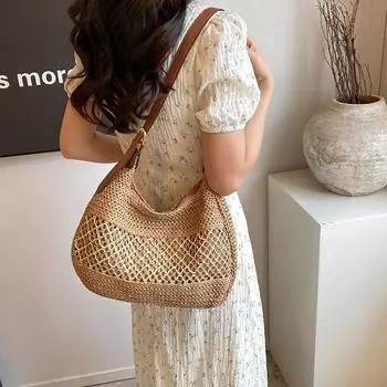 Новая летняя пляжная сумка Ins с большой вместимостью, плетеная соломенная сумка через плечо, модная и повседневная, универсальная, с карманом под мышкой