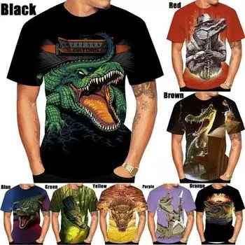 Новая летняя повседневная мужская одежда с 3D крокодилом и 3D принтом, с короткими рукавами и круглым вырезом, мужская/женская модная тонкая футболка, топ 6XL