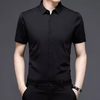 Новая летняя повседневная тонкая мужская рубашка с воротником-поло, летняя однотонная тонкая молодежная рубашка с коротким рукавом M