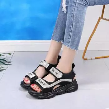 Новая летняя повседневная женская обувь на липучке, спортивные пляжные сандалии со стразами, повседневные тапочки 35 белый