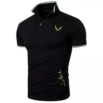 Новая летняя роскошная рубашка-поло, мужская модная вышивка, отложной воротник, футболки с короткими рукавами, повседневные футболки с цветными блоками в деловом стиле L чёрный