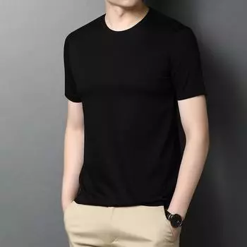 Новая летняя шелковая футболка, мужская футболка с короткими рукавами в корейском стиле, повседневная тонкая молодежная однотонная мужская футболка с круглым вырезом M