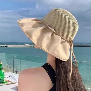 Новая летняя шляпа-ведро с большим карнизом, защита от ультрафиолета, пляжная шляпа, солнцезащитный козырек, дорожная шляпа от солнца, женская шляпа M56-58cm хаки