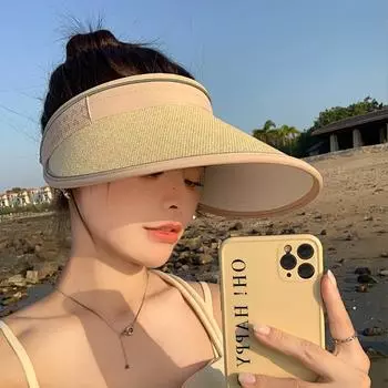 Новая летняя шляпа женская мода алфавит папирус защита от солнца козырек солнце большой полевой крышка лица пустой цилиндр One Size чёрный