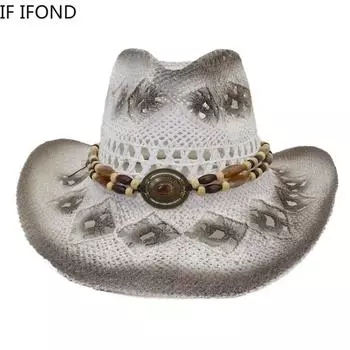 Новая летняя соломенная ковбойская шляпа в стиле вестерн для мужчин, открытый полый дизайн, сомбреро, мужская шляпа, приморская пляжная шляпа от солнца 56-58CM