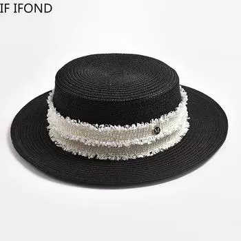 Новая летняя соломенная шляпа для женщин, модная пляжная шляпа от солнца с плоским верхом, женская элегантная кепка, уличные дорожные шляпы Chapeu Feminino 56-58cm