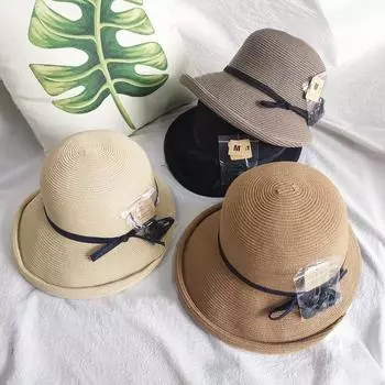 Новая летняя соломенная шляпа от солнца, женская складная шляпа в стиле ретро, шляпа рыбака в стиле минимализма, повседневная шляпа-сандаль 56-58cm бежевый