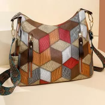 Новая летняя сумка-тоут с сращиванием Lingge, простая нишевая высококачественная сумка через плечо на одно плечо 30x26x10cm красный/синий