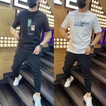 Новая летняя свободная мужская футболка с коротким рукавом и круглым вырезом с принтом, футболка с короткими рукавами, мужской стиль