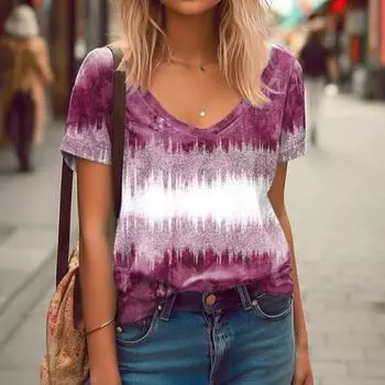 Новая летняя тонкая повседневная футболка с ярким цветным принтом и цветочным принтом, модная базовая уличная одежда, элегантная женская футболка с короткими рукавами XS-8XL S