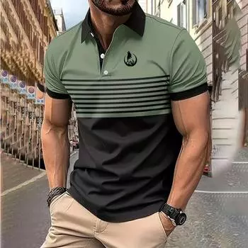 Новая летняя трендовая мужская рубашка-поло с воротником-стойкой, 100% полиэстер, повседневная деловая рубашка-поло с 3D цифровым принтом S зелёный