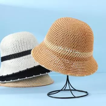 Новая летняя вязаная дышащая шляпа-миска для женщин с маленьким лицом, модная солнцезащитная и солнцезащитная цветная шляпа 56-58cm молочный белый