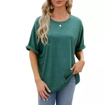 Новая летняя женская футболка, однотонная свободная футболка с круглым вырезом и короткими рукавами, топы S бордовый