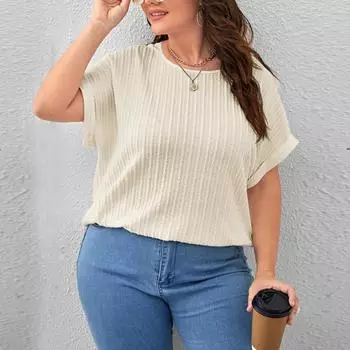 Новая летняя женская футболка, повседневная однотонная футболка с вертикальным узором, топ с рукавами «летучая мышь», свободная с коротким рукавом, большая женская футболка, женская одежда больших размеров XL белый