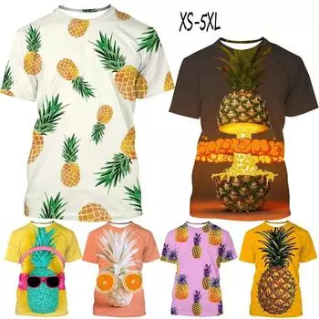 Новая летняя женская футболка с 3D принтом, модная рубашка с ананасом и 3D принтом, летняя футболка с коротким рукавом и круглым вырезом, топ 5XL