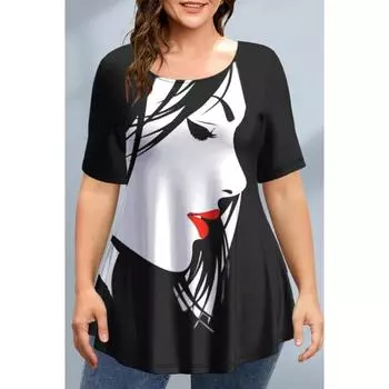 Новая летняя женская футболка с 3D-принтом и изображением человеческого лица в стиле Харадзюку, футболка большого размера для женской одежды 5xl, топы с коротким рукавом S
