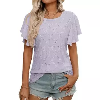 Новая летняя женская футболка с цветочным принтом и ажурными рукавами в виде листьев лотоса и повседневными топами S бирюзовый зеленый