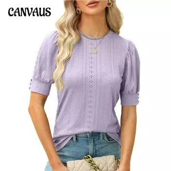 Новая летняя женская футболка с круглым вырезом и полыми пуговицами, повседневный топ с короткими рукавами S чёрный