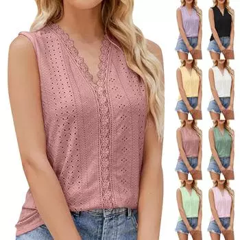 Новая летняя женская футболка с v-образным вырезом и жилетом без рукавов