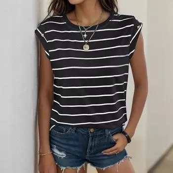 Новая летняя женская футболка в полоску без рукавов S чёрный