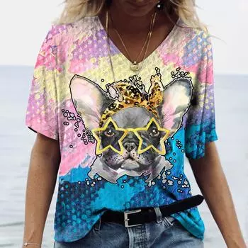 Новая летняя женская футболка в стиле Харадзюку с 3D принтом, модная качественная футболка с v-образным вырезом и коротким рукавом, большие размеры, женские топы, футболки 4XL