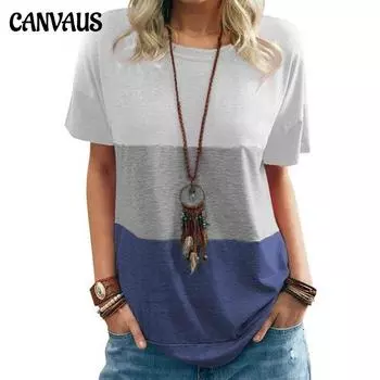 Новая летняя женская контрастная футболка с карманом и круглым вырезом, повседневный свободный топ с короткими рукавами