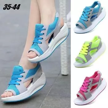 Новая летняя женская обувь, сандалии на танкетке на плоской платформе, дышащая модная повседневная обувь, женская теннисная обувь с открытым носком 35 синий