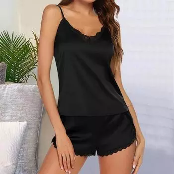 Новая летняя женская однотонная пижама на подтяжках, сексуальный комплект из двух предметов с V-образным вырезом, удобная и свободная домашняя одежда большого размера S бордовый