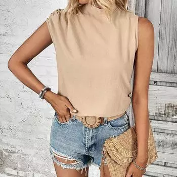 Новая летняя женская однотонная женская верхняя блузка со средним воротником S абрикосовый